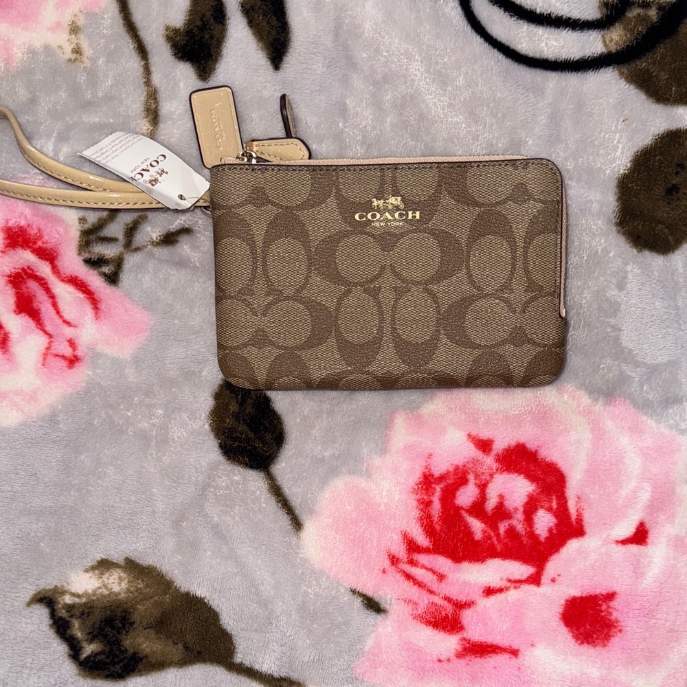 Coach Tan and Brown Signature Wristlet